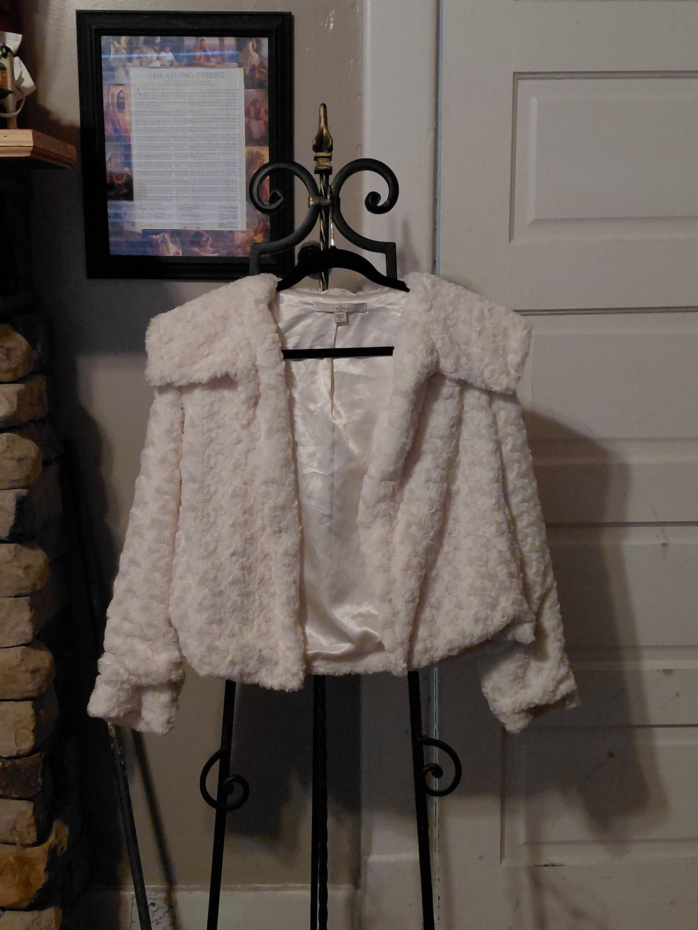 Fever Cream Faux Fur Cropped Teddy Jacket